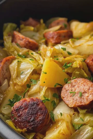 Slow Cooker 4 Ingredient Sausage and Cabbage